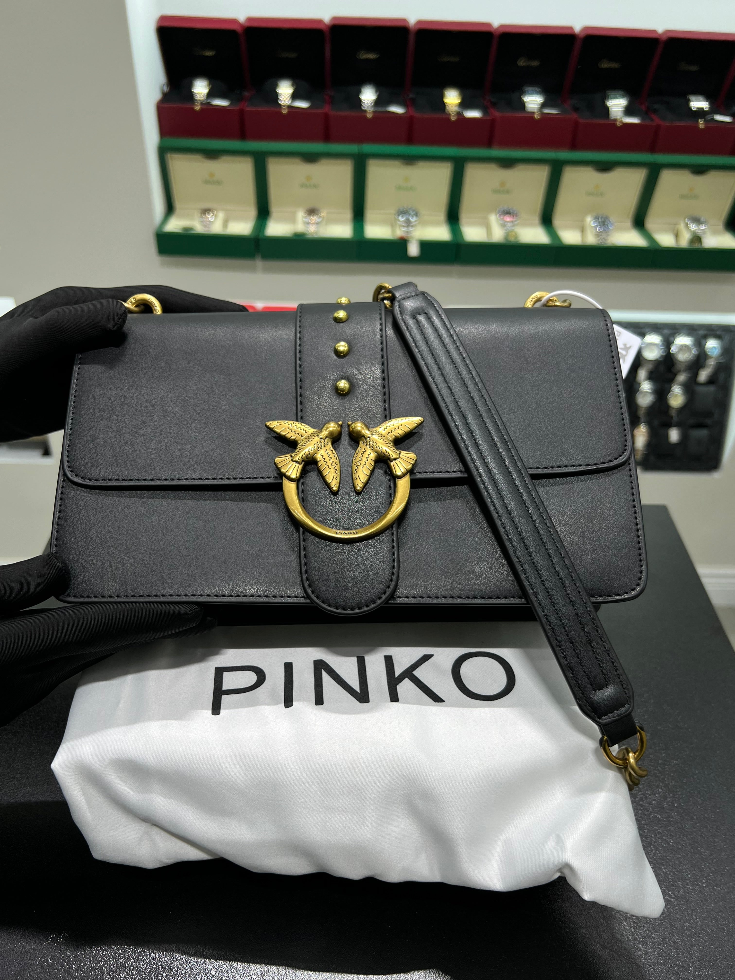 PINKŌ CLASSIC CALFSKIN SHOULDER STRAP