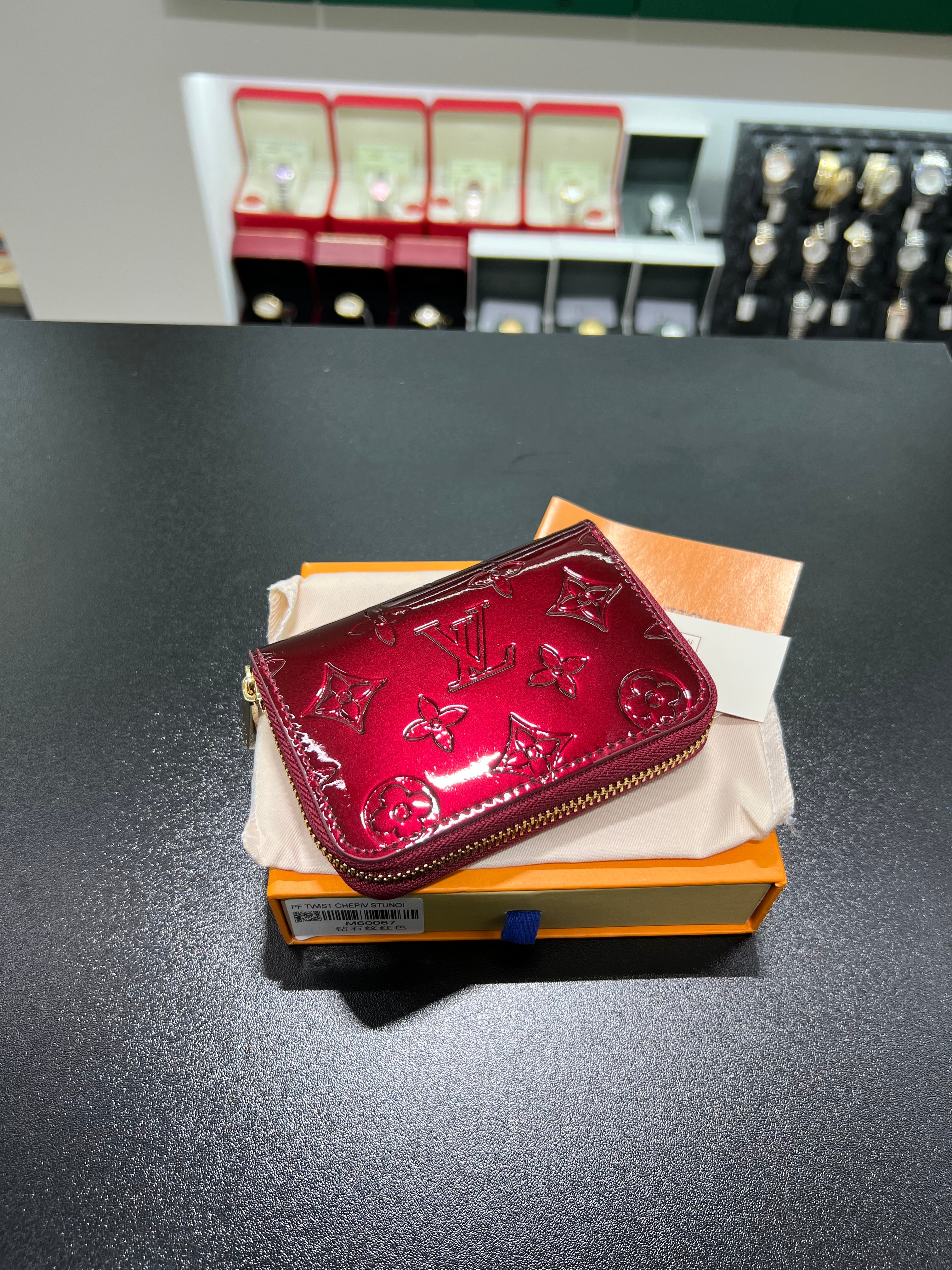 LV shiny burgundy wallet
