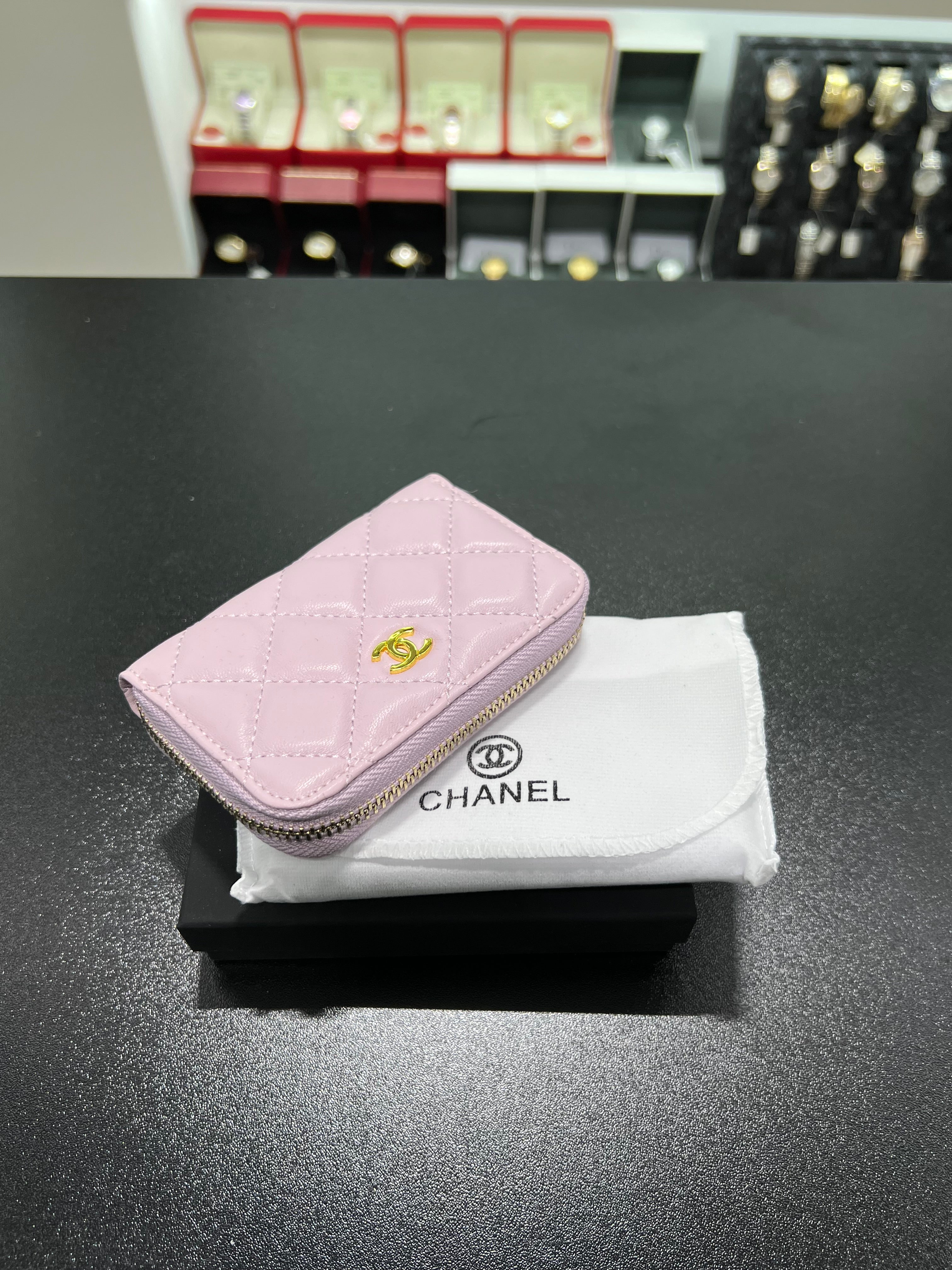 Chanel pink leather wallet